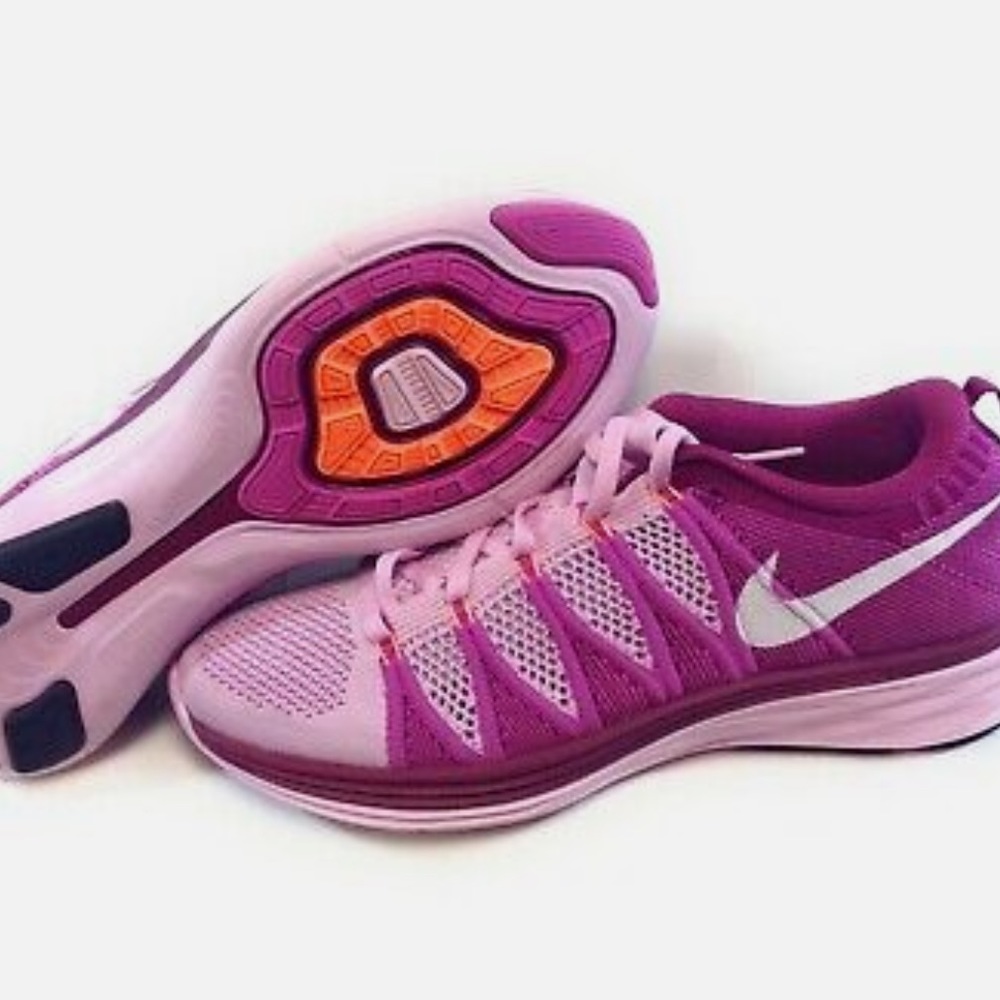 Nike Pink Flyknit Lunar2 Athletic Shoes